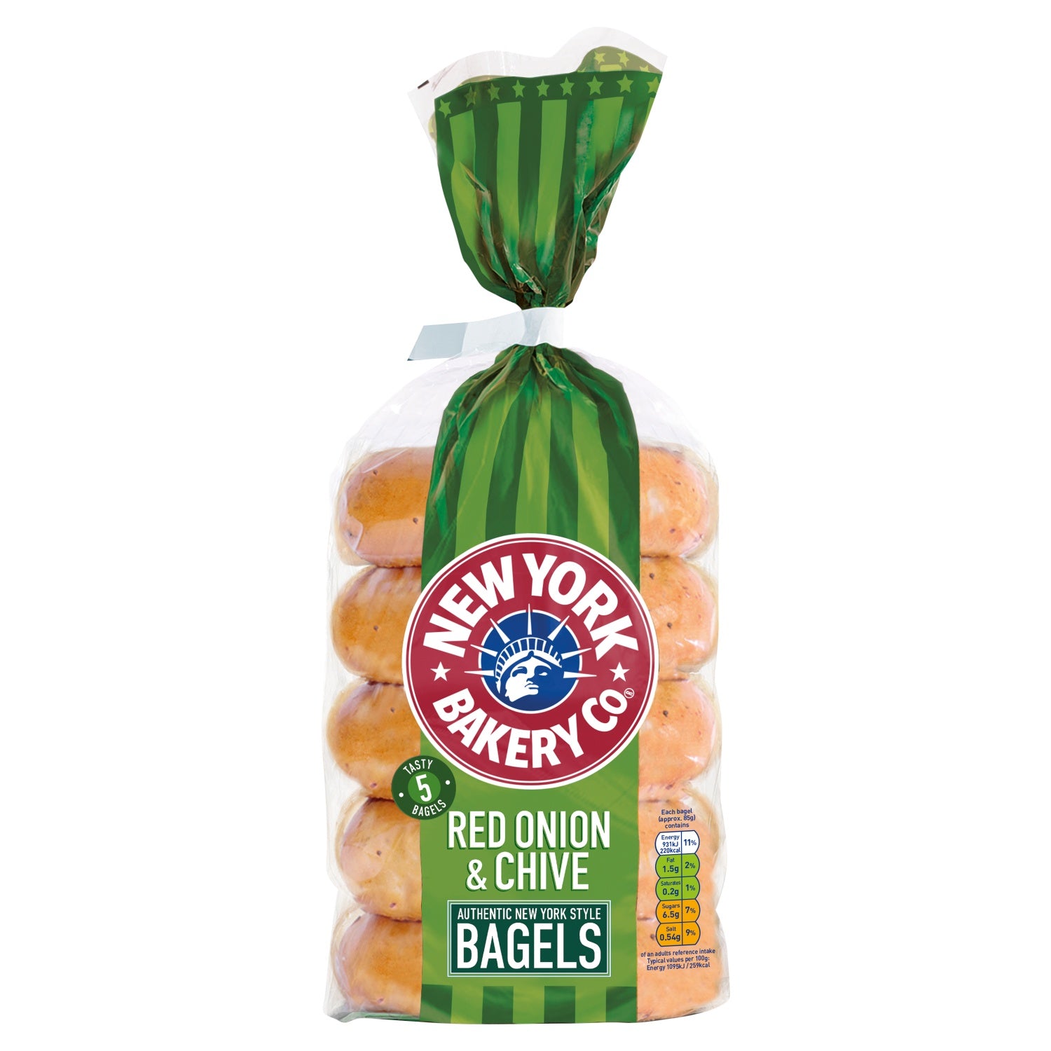 New York Bakery Company Red Onion  Chive Bagels 5 Pack