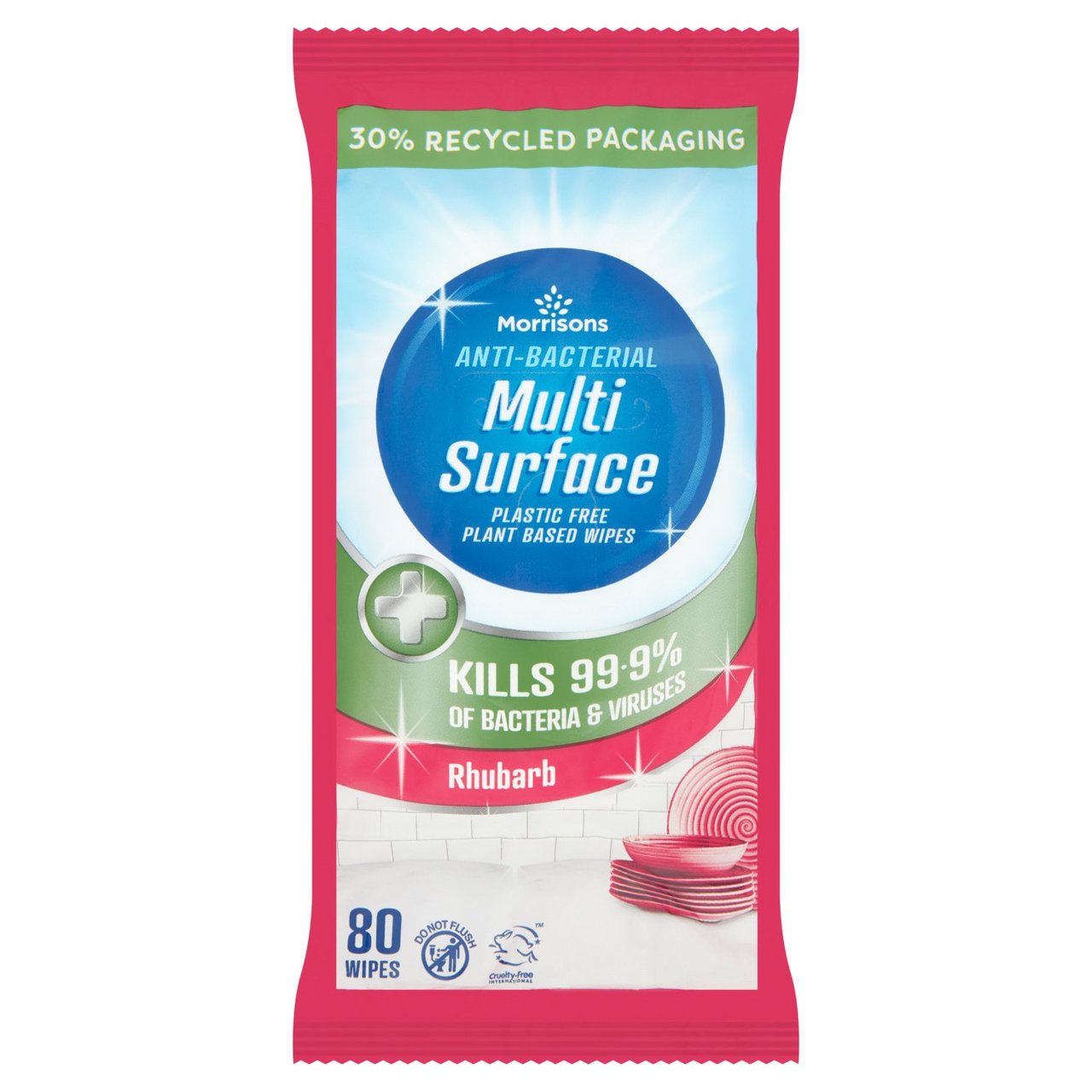 Morrisons Antibacterial Wipes Rhubarb 80pk