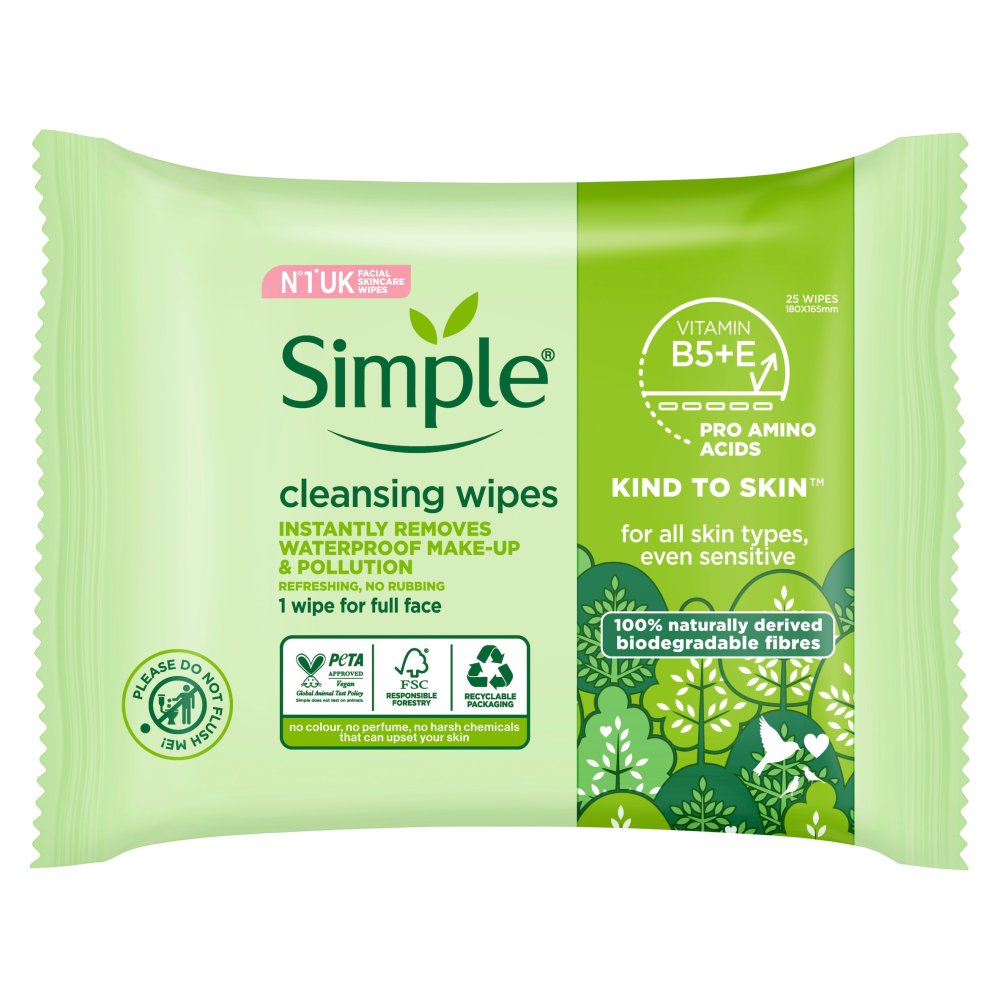 Simple Cleansing Face Wipes 25pc