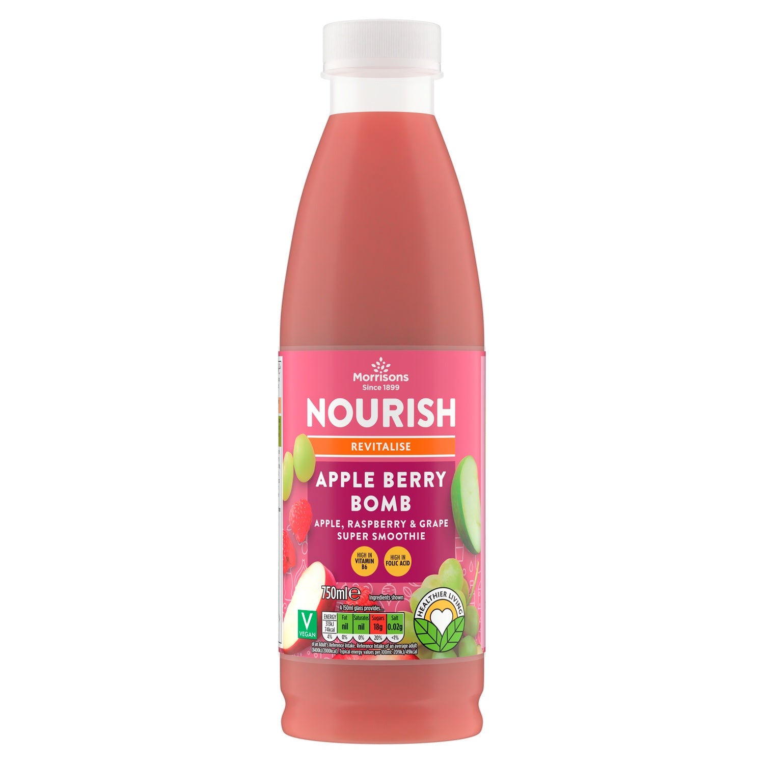 Morrisons Nourish Revitalise Apple  Raspberry Burst Super Smoothie 750ml