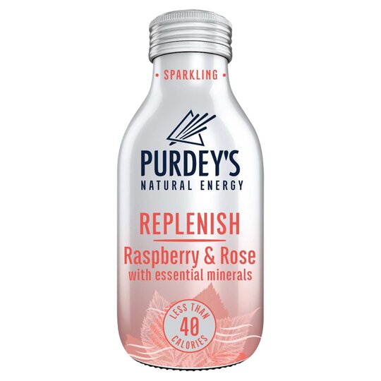 Purdey's Natural Energy Replenish Sparkling Raspberry and Rose with Essential Minerals Bottle 330ml