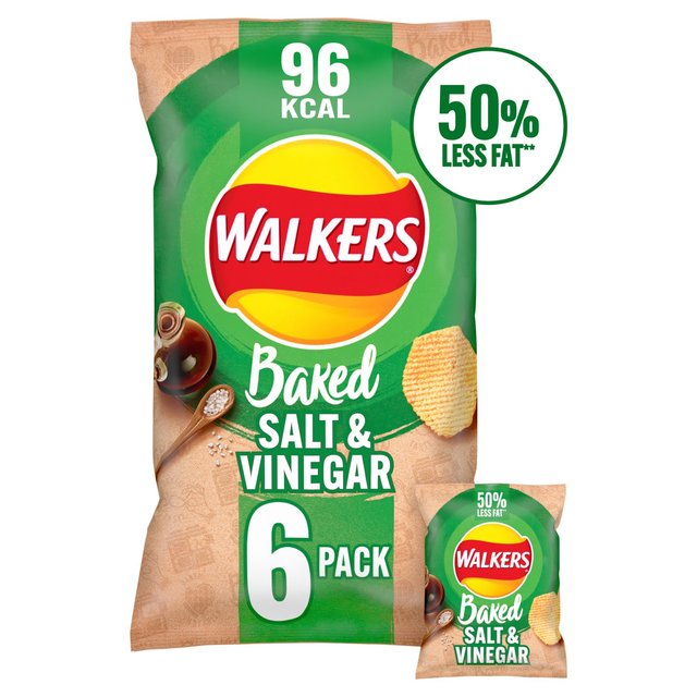 Walkers Oven Baked Salt & Vinegar Crisps 6 x 22g