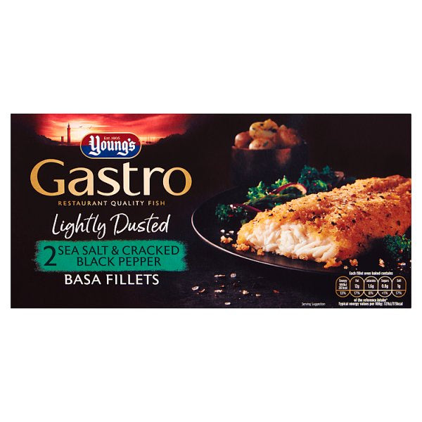 Youngs Gastro Lightly Dusted 2 Sea Salt Cracked Black Pepper Basa Fillets 310g