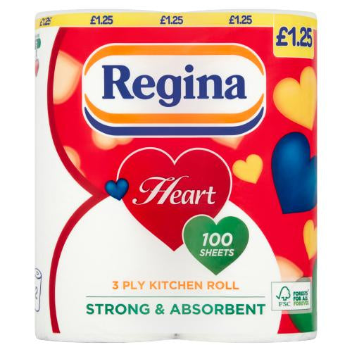 Regina Heart 3ply Kitchen Roll 2pk