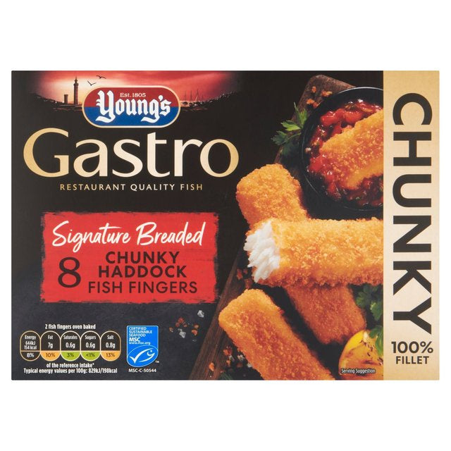 Youngs gastro Signature Breaded 8 Chunky Haddock Fish Fingers 320g