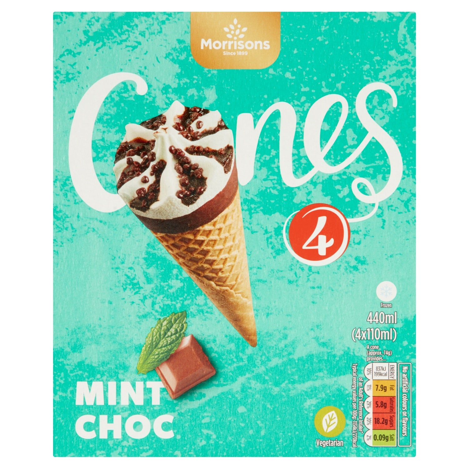 Morrisons 4 Mint Ice Cream Cones 440g