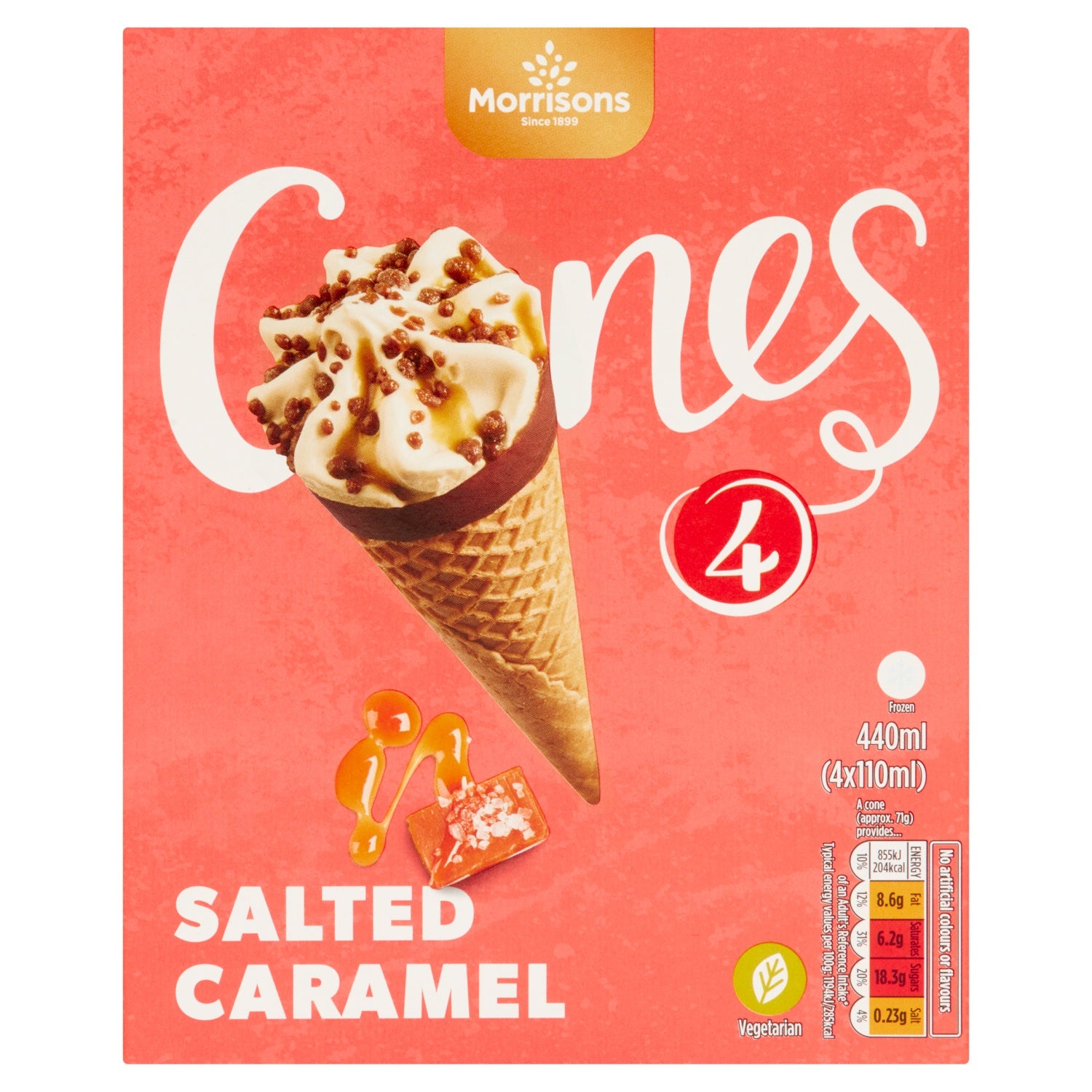 Morrisons 4x Salted Caramel Ice Cream Cones 440g