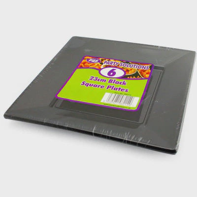 PPS 23cm Black Square plates 6 pack