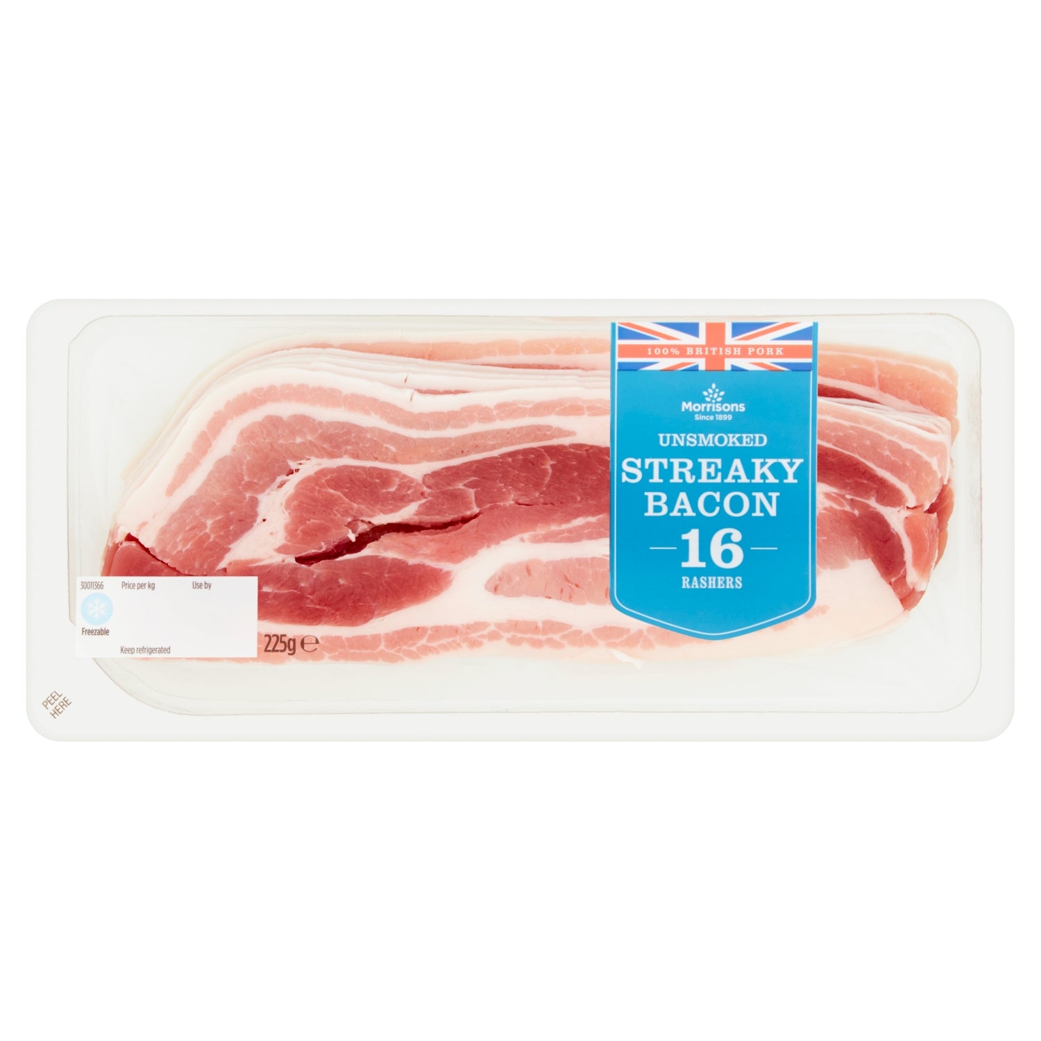 Morrisons Unsmoked Streaky Bacon 16 Rashers 225G