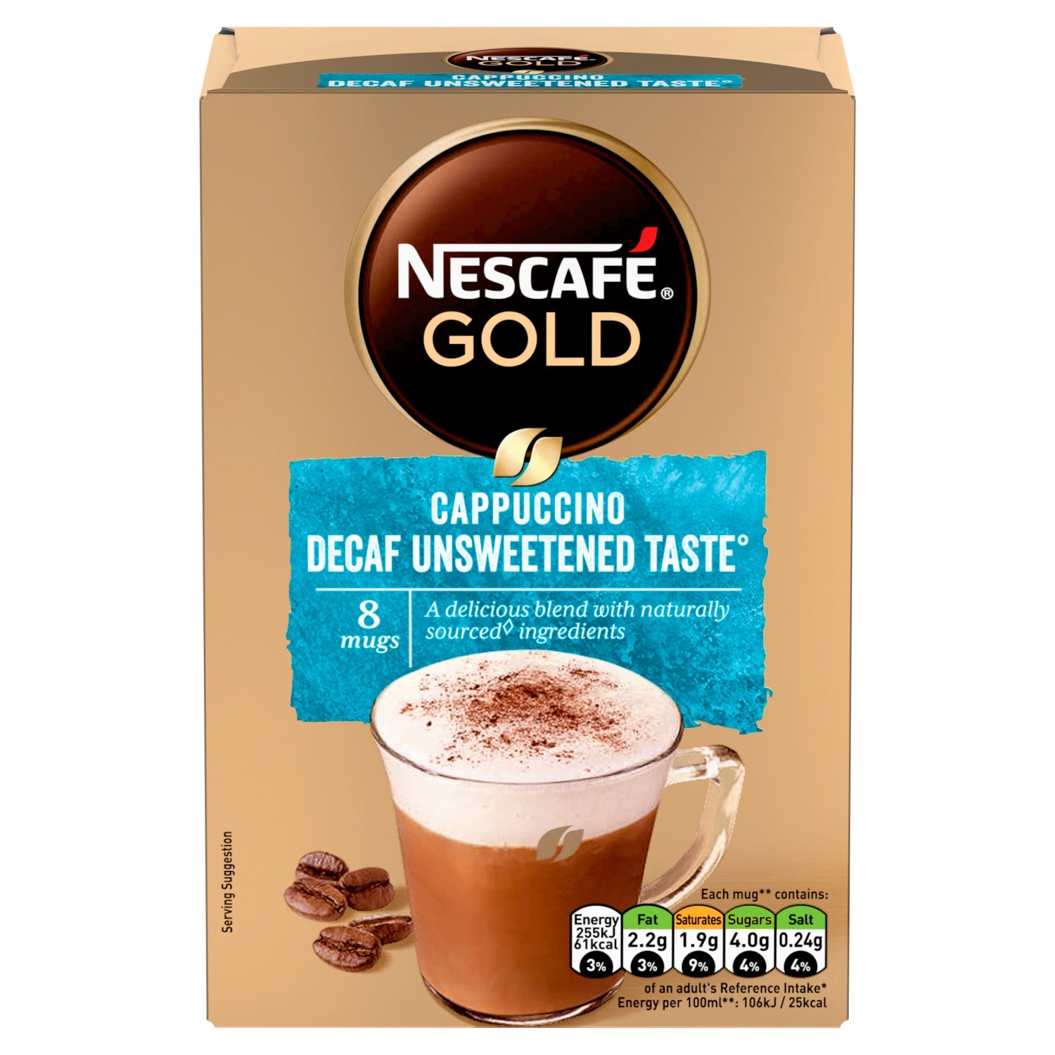 Nescafe Gold Cappuccino Decaf Unsweetened 8 Sachets 120g